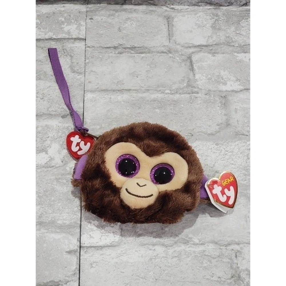 NEW TY Gear Beanie Boos COCONUT MONKEY Wristlet COIN PURSE Strap MWMT Heart Tags